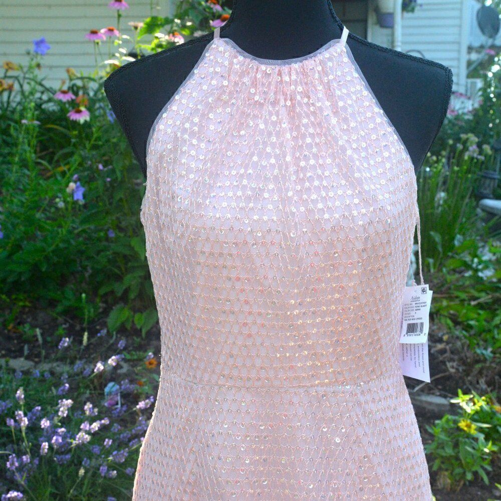 Aidan Mattox Sequined Rose Quartz Halter Midi Dress New with Tags - Picture 12 of 13